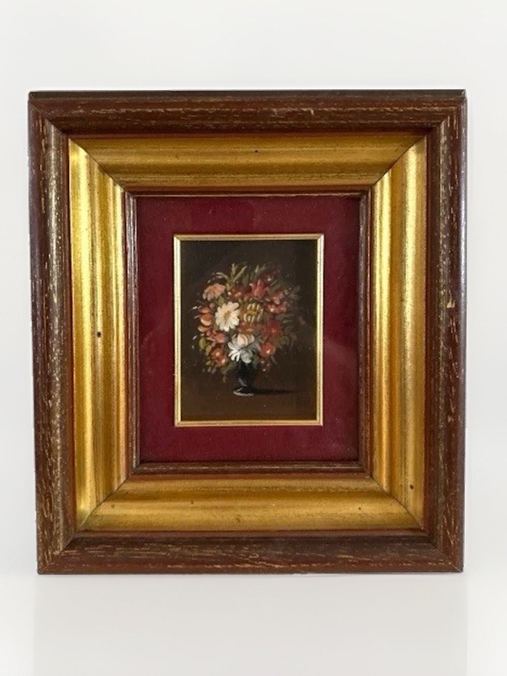 VINTAGE MCM FRAMED OIL PAINTING FLORAL STILL LIFE SIGNED